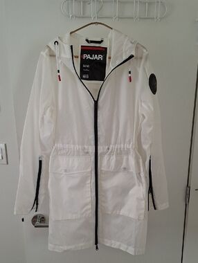 Pajar 100% Nylon Contemporary White Packable Rain Jacket with Hood (Size M)